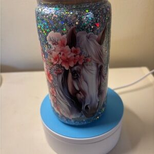 Glitter Horse Tumbler with Floral Design